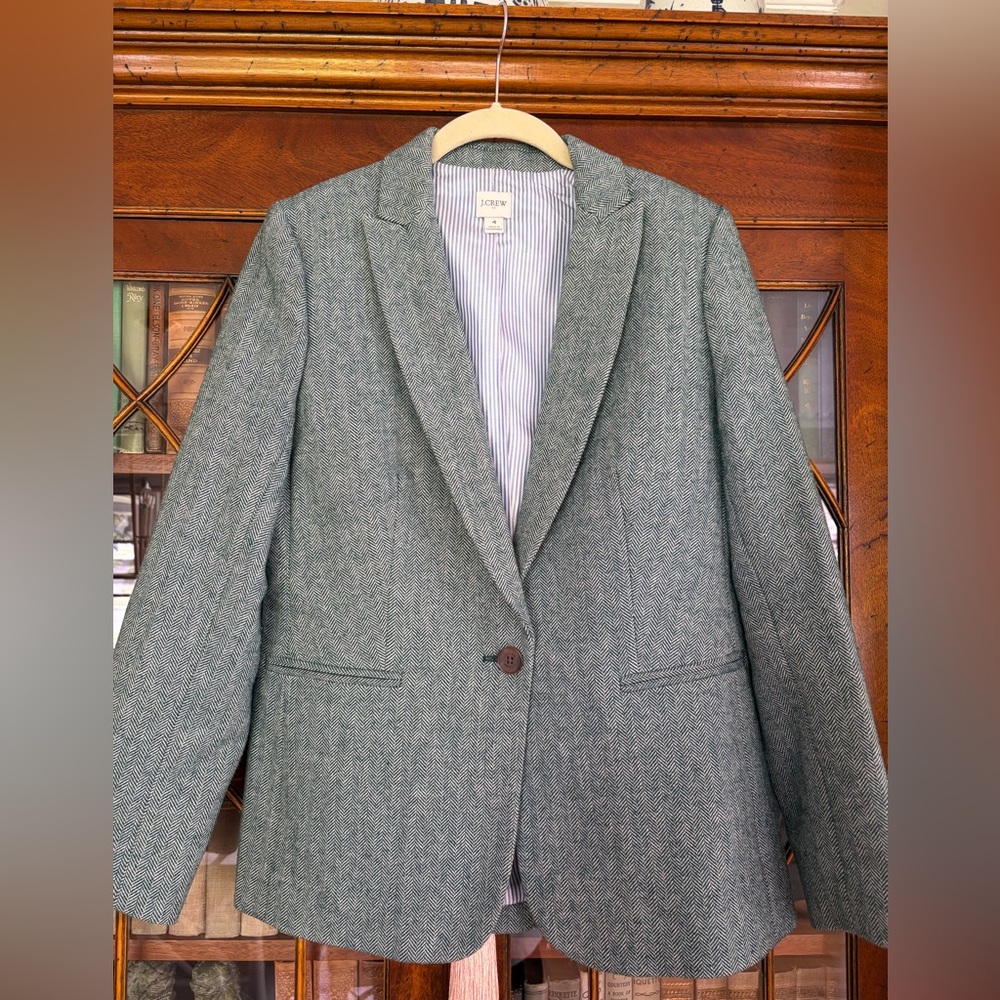 Jcrew Green Herringbone Blazer